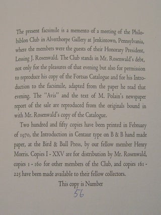 The Fortsas Catalogue, A Facsimile, With an introduction