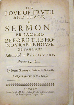 Item #18071 The Love of Truth and Peace. A Sermon Preached Before the Honourable House of Commons...