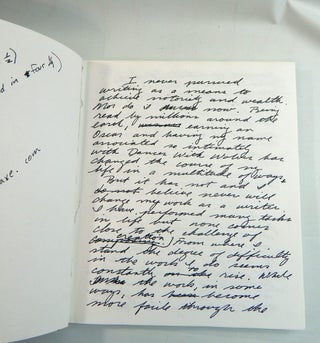 Item #20802 Handwritten Speech; Dances with Wolves; Library Tour Ephemera. Michael Blake