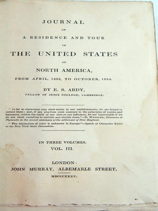 Journal Of A Residence And Tour In The United States Of North America, From April, 1833, To October, 1834.