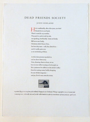 Item #21324 Dead Friends Society. John Ridland