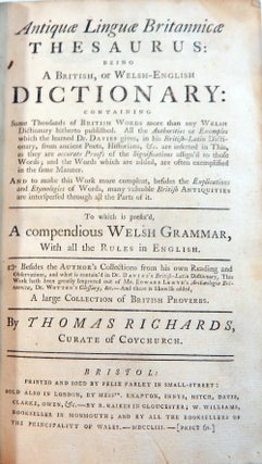 Antiquae Linguae Britannicae Thesaurus: Being a British, or Welsh-English Dictionary.....