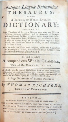 Antiquae Linguae Britannicae Thesaurus: Being a British, or Welsh-English Dictionary.....