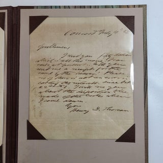 Item #23437 Autograph Letter and A Week on the Concord and Merrimack Rivers. Henry David Thoreau