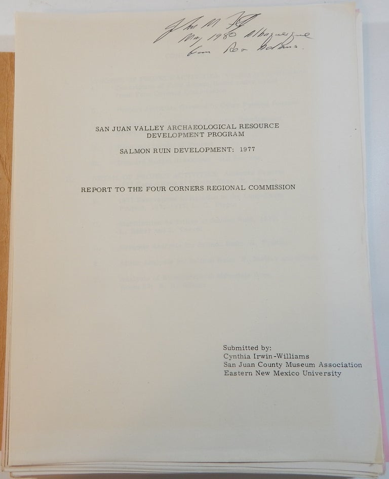 Item #23605 Final Report: San Juan Valley Archaeological Resource Development Program: 1978-9. Cynthia Irwin-Williams.