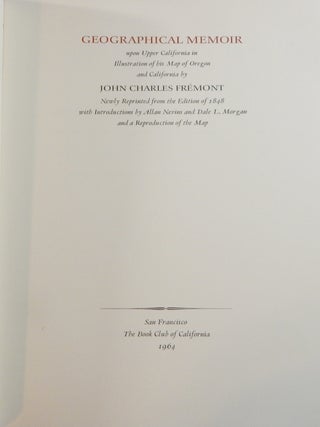 Item #23832 Geographical Memoir upon Upper California. John Charles Frémont