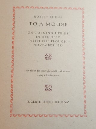 To a Mouse on Turning Her Up in Her Nest with the Plough -- November 1785